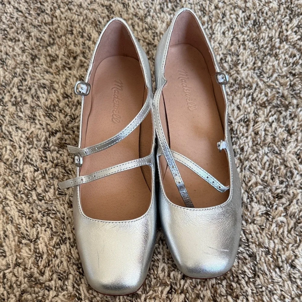 Madewell Nettie Silver Mary Jane’s with Straps - Picture 1 of 8